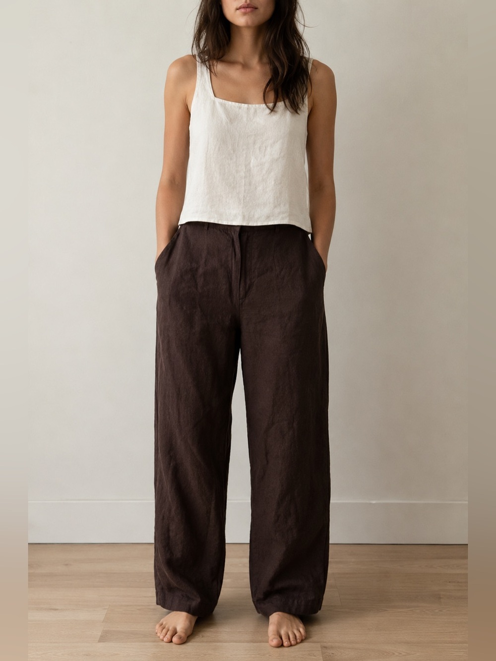 GAP Linen Blend Wide Leg Pants in Chocolate Brown. Lightweight for Summer.